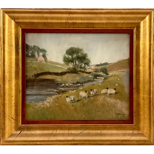 1219 - P G Cathrae (20th century)
Sheep Beside a Brook
signed, oil on board, 29.5cm x 25cm