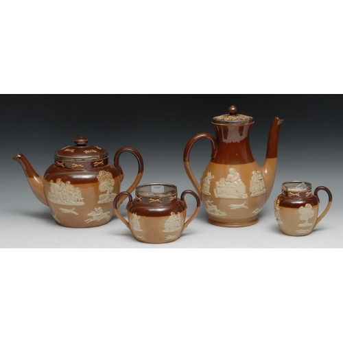 525 - A Royal Doulton silver mounted brown and buff salt glazed stoneware three piece tea service, typical... 