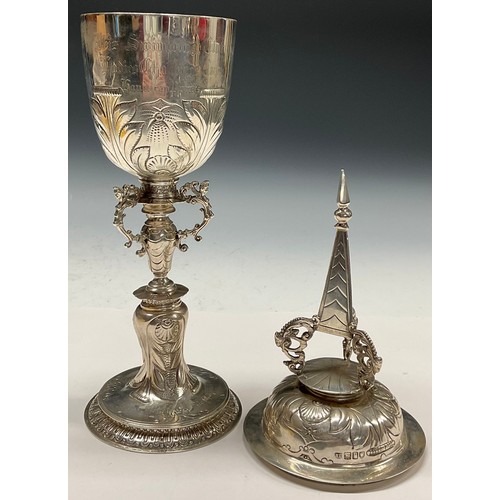 174 - A George V silver steeple cup, after the Elizabethan, 43cm high, Lambert & Co, London 1912, 820g