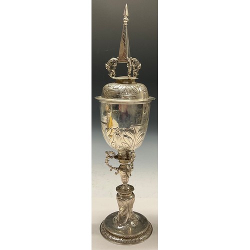 174 - A George V silver steeple cup, after the Elizabethan, 43cm high, Lambert & Co, London 1912, 820g