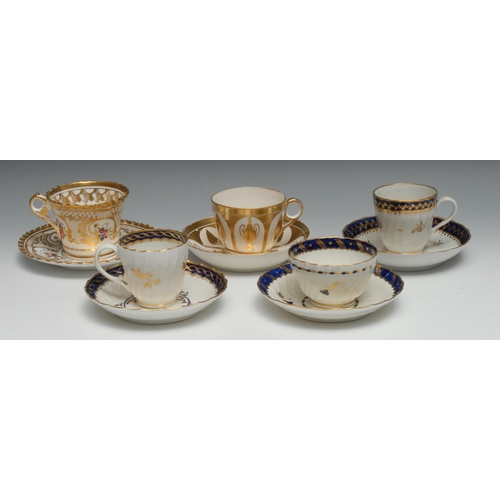 561 - A Chamberlain coffee cup and saucer, painted with flower, within gilt trellis and scrolls, printed m... 