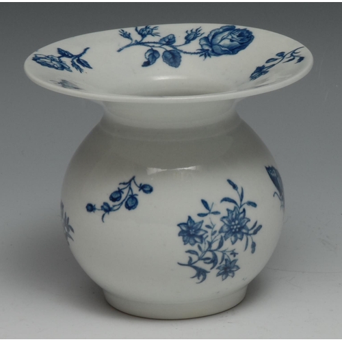 671 - A Worcester Three Flowers pattern spittoon,  printed in underglaze blue with flowers, sprays  and mo... 