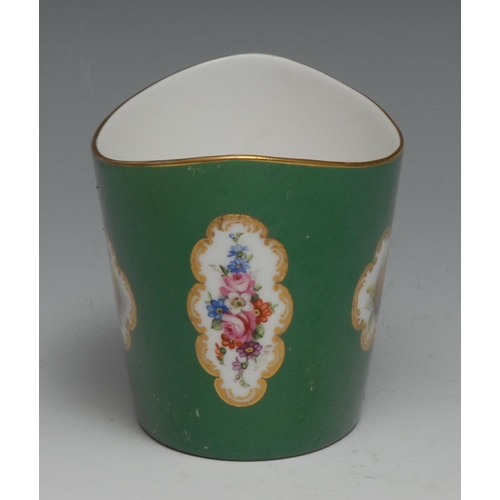 633 - A Royal Worcester oval vase, painted by Cole, signed, with alternating cartouches of ripe fruit and ... 