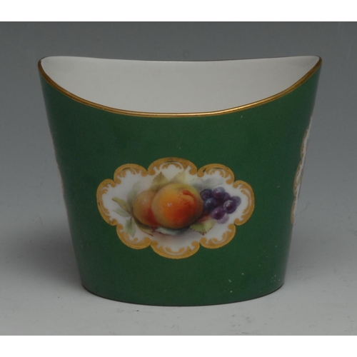 633 - A Royal Worcester oval vase, painted by Cole, signed, with alternating cartouches of ripe fruit and ... 