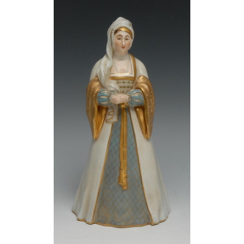 612 - A Royal Worcester figure, Anne Boleyn, 21.5cm high, printed mark in puce, date code for 1917, model ... 