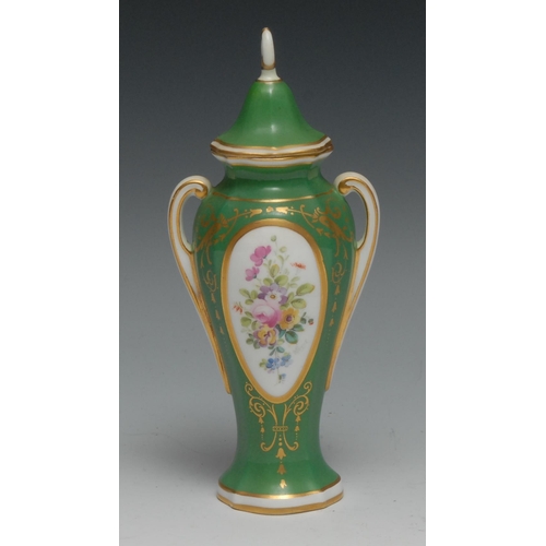 644 - A Royal Worcester slender panelled baluster vase and cover,  painted by W. Powell, signed, with flow... 