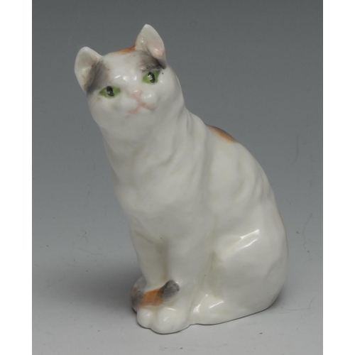 642 - A Royal Worcester Short Haired Cat,  modelled by Frieda Doughty, green eyes, 9cm high, printed circl... 