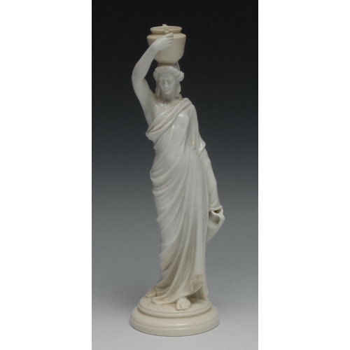 622 - A Royal Worcester figures, of a female water carrier, she stands in flowing robes, an urn on her hea... 