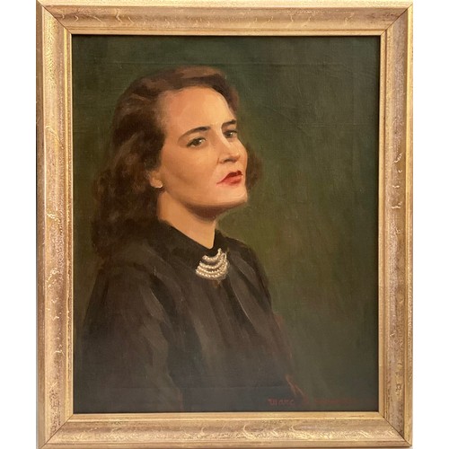 1213 - Marc C Schoettle (American, 1925 - 1982)
A Portrait of Mrs Joyce Hausmann (nee. Fawcett)
signed, oil... 