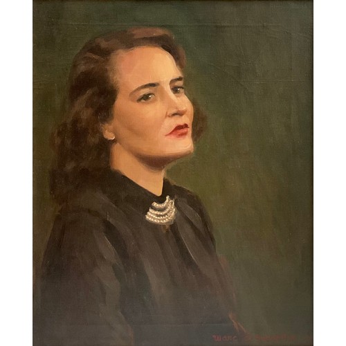 1213 - Marc C Schoettle (American, 1925 - 1982)
A Portrait of Mrs Joyce Hausmann (nee. Fawcett)
signed, oil... 