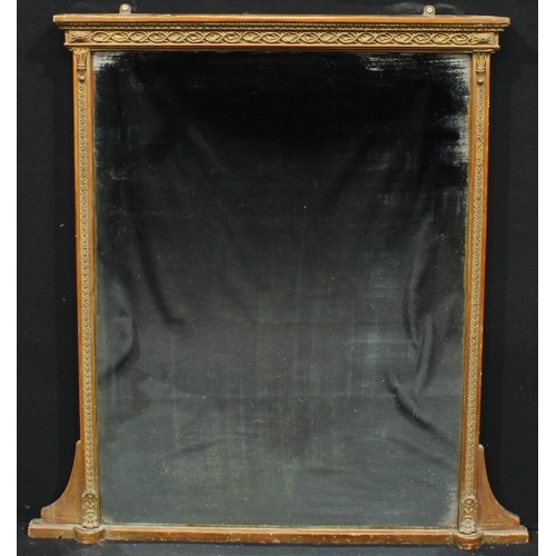 2111 - A 19th century giltwood and gesso chimney glass, rectangular mirror plate, the frame applied with gu... 