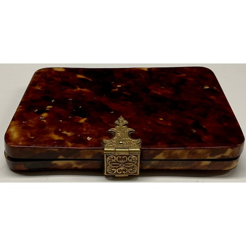 1259 - A 19th century gilt brass mounted tortoiseshell rounded rectangular visiting card case, paper lined ... 