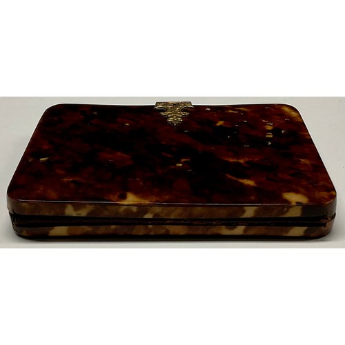 1259 - A 19th century gilt brass mounted tortoiseshell rounded rectangular visiting card case, paper lined ... 