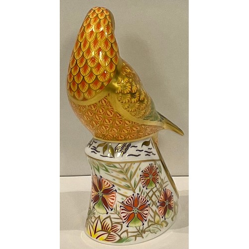 14 - A Royal Crown Derby paperweight, Sun Parakeet, gold stopper, boxed