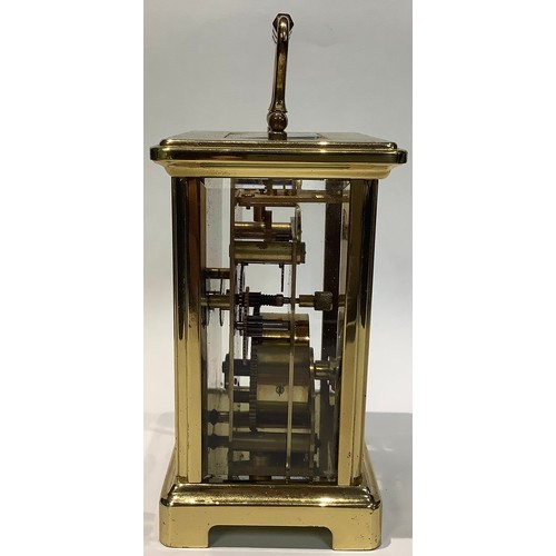 21 - A brass five glass carriage clock, H Samuel, white dial, Roman numerals, Duverdrey & Bloquel France,... 