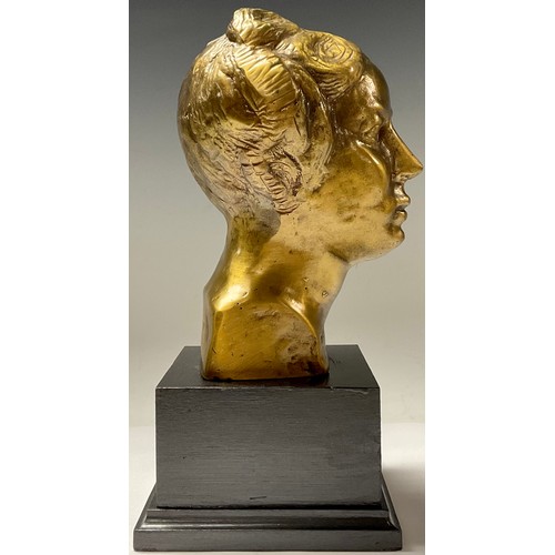 24 - A gilt bronze bust of a young lady, raised on rectangular pedestal, 30cm high