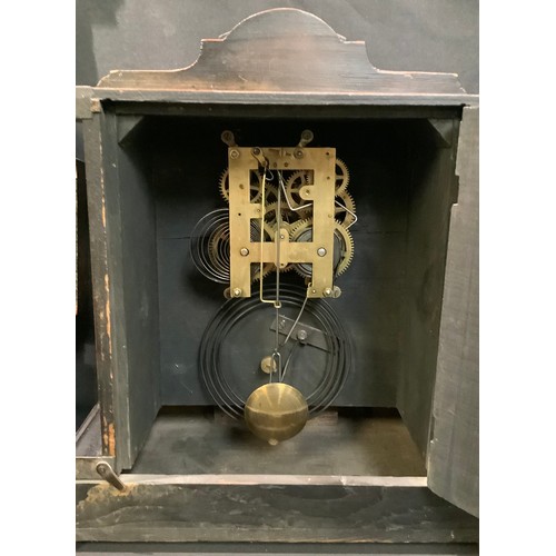 54 - A late 19th century ebonised mantel clock, c.1870-1880; an oak wall mounted combination barometer (2... 