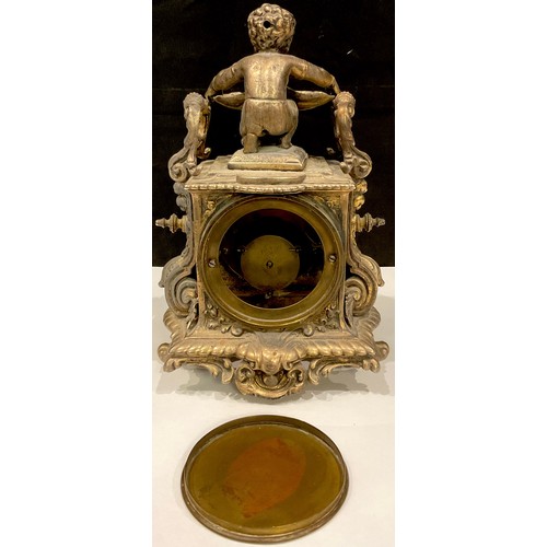 57 - A late 19th/early 20th century French spelter figural mantel clock, the movement marked Eugene Farco... 