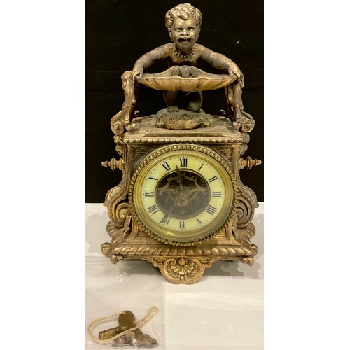57 - A late 19th/early 20th century French spelter figural mantel clock, the movement marked Eugene Farco... 