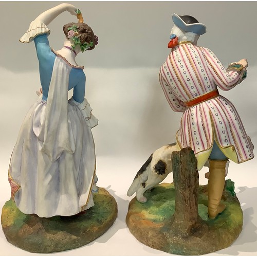 61 - A pair of late 19th century French Jean Gille bisque figures, Shepherd and Shepherdess, applied mark... 