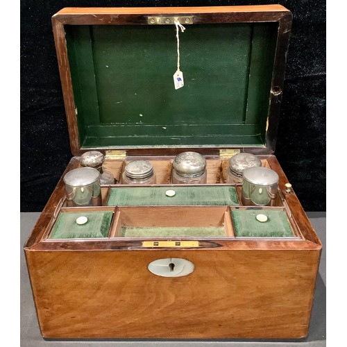 92 - A Victorian rectangular travelling dressing or vanity box, hinged cover enclosing a fitted interior ... 