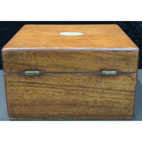 92 - A Victorian rectangular travelling dressing or vanity box, hinged cover enclosing a fitted interior ... 