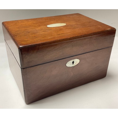 92 - A Victorian rectangular travelling dressing or vanity box, hinged cover enclosing a fitted interior ... 