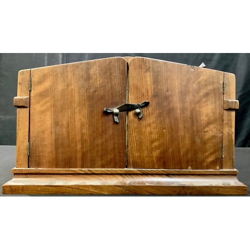 140 - A walnut triptych altar cabinet, 23cm high