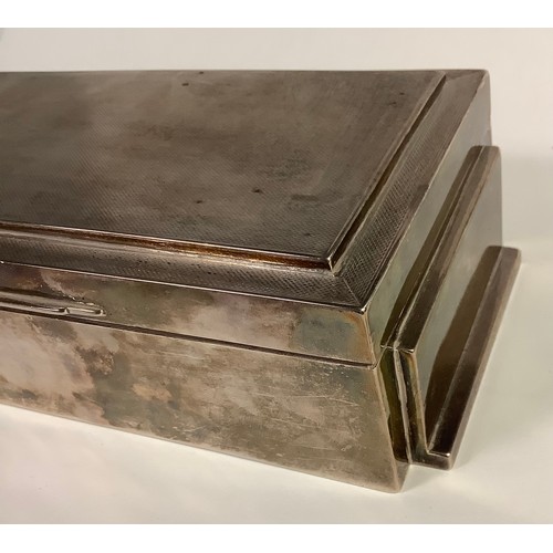 145 - An Art Deco silver table box, the cover engine turned, Sheffield 1935, 19.5cm wide