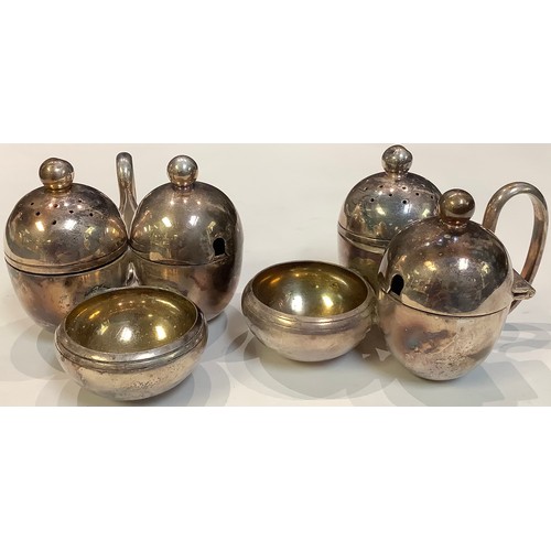 148 - Design, Post 1860 - a pair of Elkington & Co silver plated condiment cruets, in the manner of Dr Chr... 