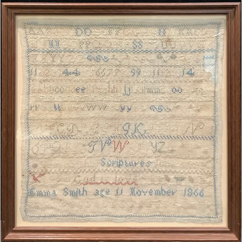 158 - A Victorian alphabet sampler, Emma Smith, Age 11, November 1866