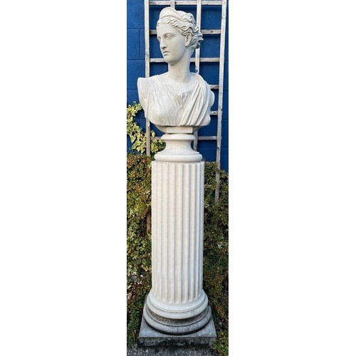 3166 - A bust of Diana, 181cm high overall, the base 42.5cm wide

The Diane Chasseresse Bust is modelled af... 