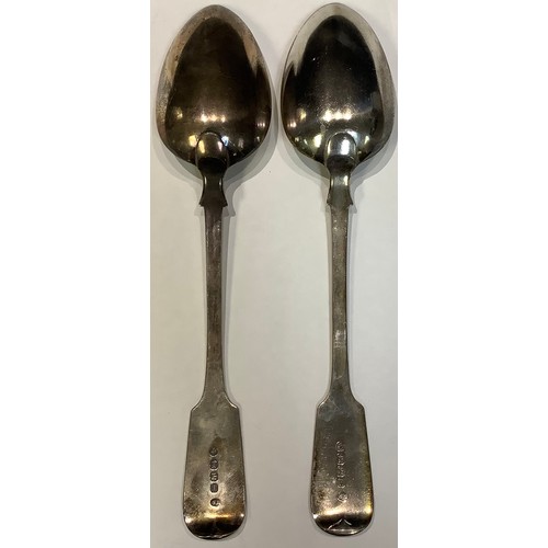 296 - A pair of Victorian silver serving spoons, Exeter 1865, 152g