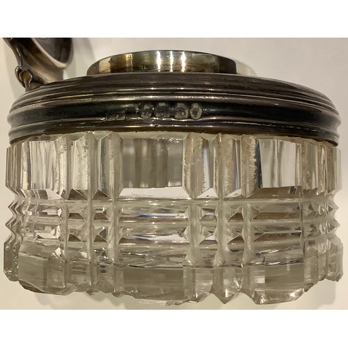 302 - A 19th century silver mounted cut glass travelling dressing table or writing jar, hallmarked