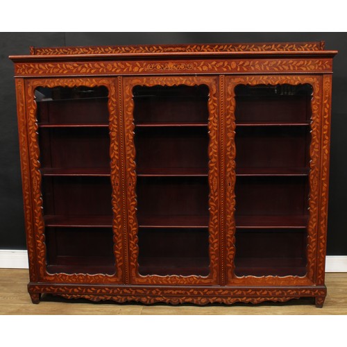 1660 - A 19th century Dutch mahogany and marquetry side cabinet or bookcase, rectangular top with shallow h... 