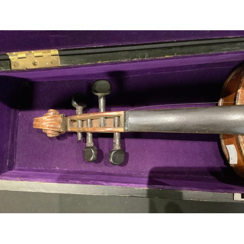 312 - Musical Instruments - a violin, the two piece back 36.25cm excluding button, 59cm long overall, case... 