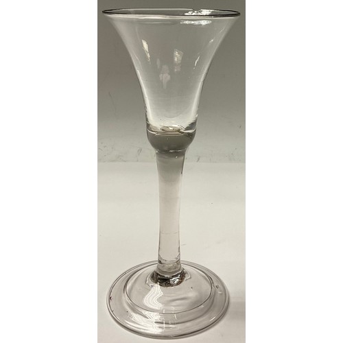 366 - A George II wine glass, bell shaped bowl, hollow stem, folded foot, c.1740