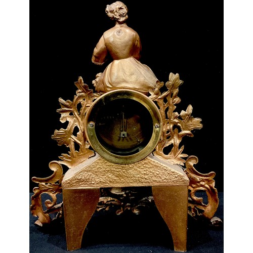 368 - A 19th century French gilt metal figural mantel clock, c.1870