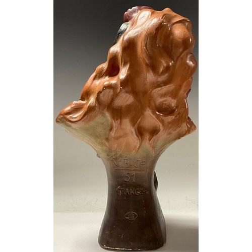 65 - A French Art Nouveau plaster bust of a beautiful maiden, Soleil, VB & Co. number 51, 45cm