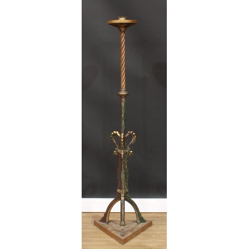 1661 - A Gothic Revival Easter candlestick, attributed to E. W. Pugin, traces of paint and gilding, 159.5cm... 