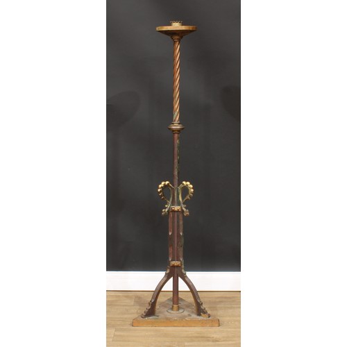 1661 - A Gothic Revival Easter candlestick, attributed to E. W. Pugin, traces of paint and gilding, 159.5cm... 