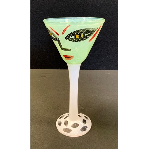 18 - Ulrika Hydman-Vallien (1938-2018) for Kosta Boda - A hand painted pedestal cocktail glass, having gr... 