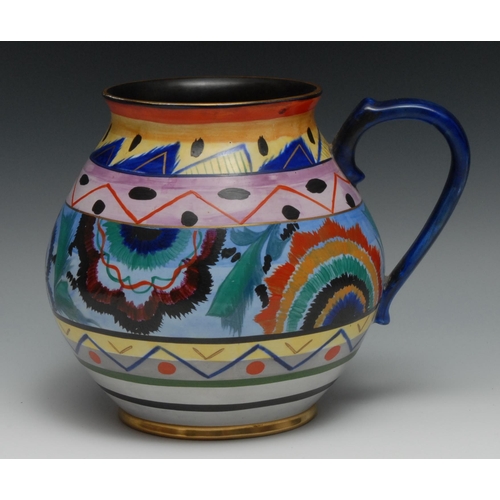 475A - A Carlton Ware ovoid jug, banded with chevrons and stylised flowers, 19cm high, printed mark