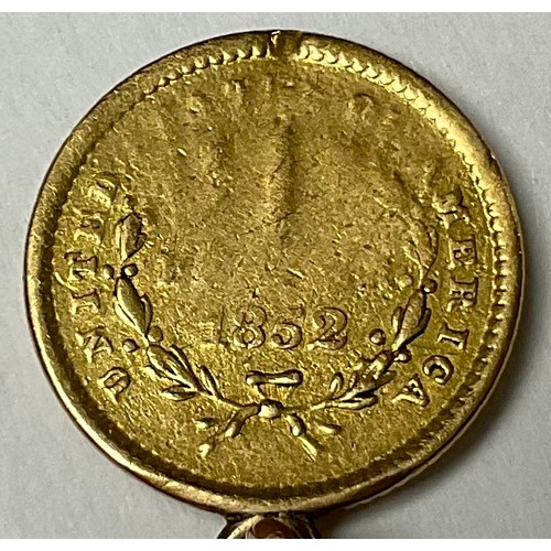 521 - A United States of America gold One Dollar coin 1852, suspended from an unmarked 9ct gold and rose g... 