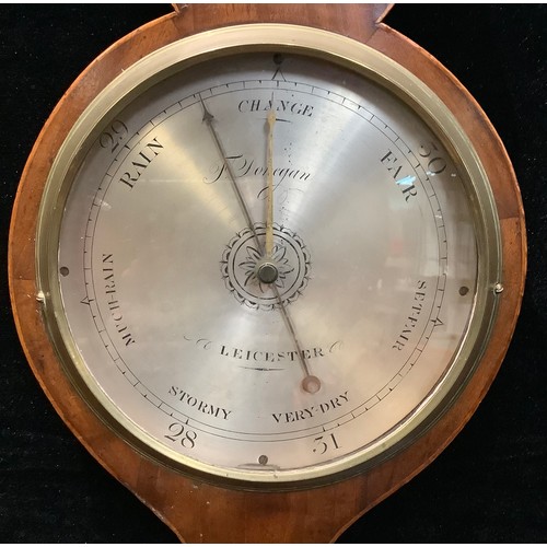 556 - A 19th century mahogany and marquetry wheel barometer, silvered register inscribed, F. Donegan, Leic... 