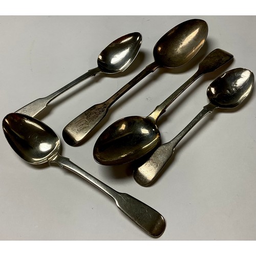 243 - A set of three George IV silver teaspoons, London 1830; other Georgian and Victorian silver spoons, ... 