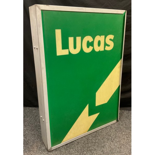 84 - Advertising - a large Lucas Batteries illuminated exterior wall sign light box, green slide front, 1... 