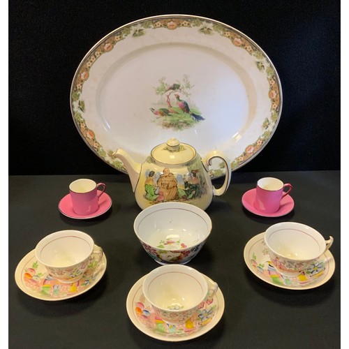 97 - Ceramics -three 19th century Staffordshire cups and saucers, slop bowl,  Royal Doulton Under the Gre... 