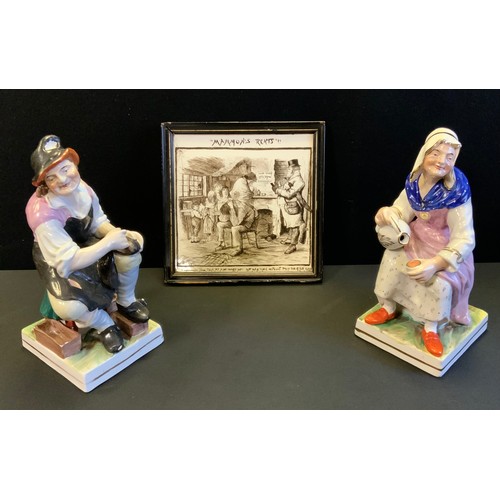 114 - A pair of Staffordshire figures ‘Jobson & Nell, Cobbler and wife’ 31.5cm tall, c.1850;  a 19th centu... 