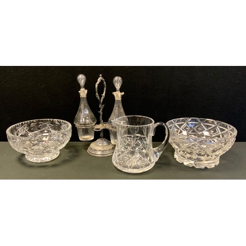 120 - A Victorian silver plated and cut glass oil and vinegar bottle stand;  cut-glass fruit bowls etc